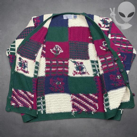 Northern Isles 2 Hand Knit Cardigan 3XL Multi Color Patchwork Vintage 80s - Picture 4 of 6